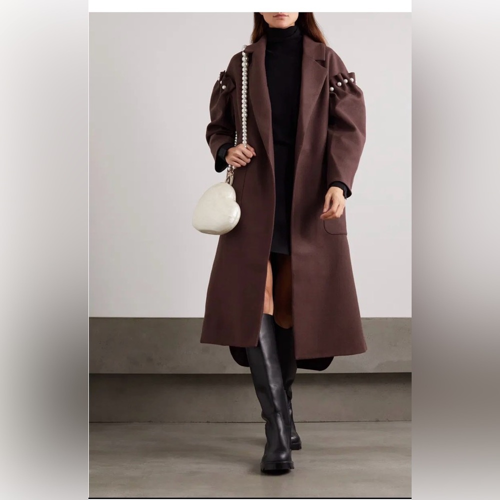 MOTHER OF PEARL LEXI PEARL EMBELLISHED BELTED PANELED WOOL - BLEND COAT SZ S